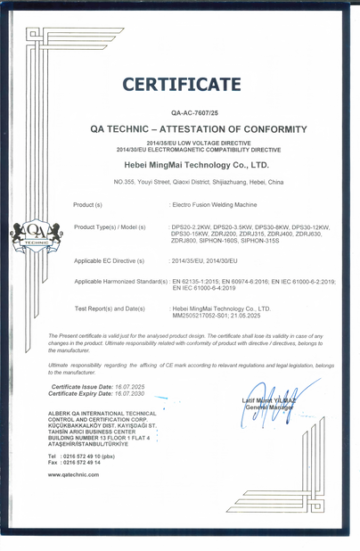 الصين Hebei Mingmai Technology Co.,Ltd الشهادات