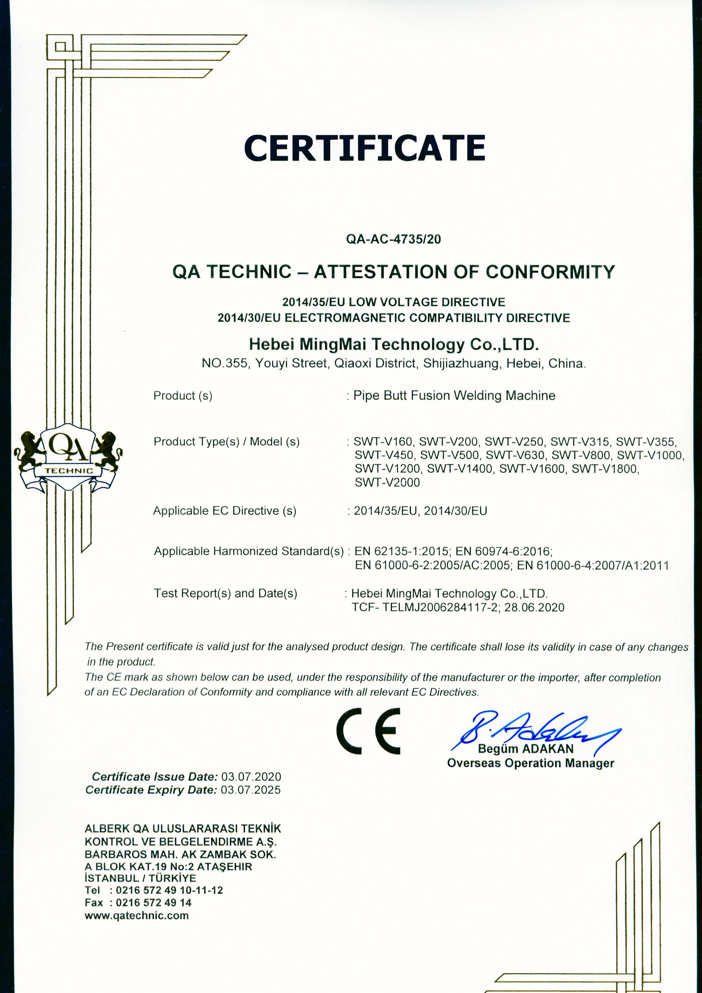 الصين Hebei Mingmai Technology Co.,Ltd الشهادات